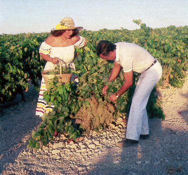 Rocío Jurado y Pedro Carrasco en la finca San Pedro en la recolección de la uva
