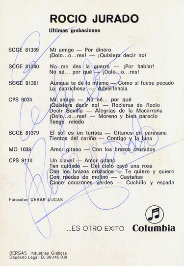 Mensaje con autografía de Rocío