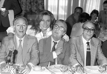 Roc&iacute;o con los humoristas Antonio Mingote, Jos&eacute; Luis Coll y Miguel Gila