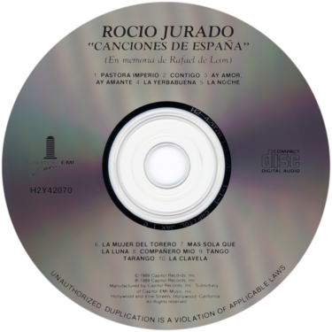 Carátula del disco óptico del CD «Canciones de España (Inéditas)... a mi querido Rafael de León»