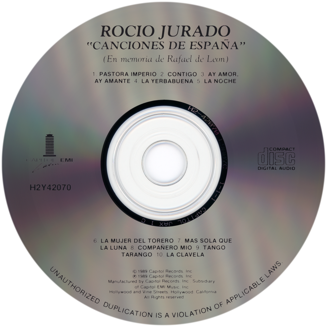 Carátula del disco óptico del CD «Canciones de España (Inéditas)... a mi querido Rafael de León»