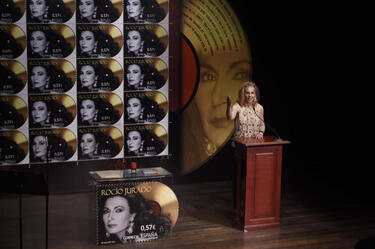 Rocío Carrasco durante la presentación del sello Rocío Jurado.