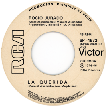 Etiqueta del vinilo single «A que no te vas», lado B
