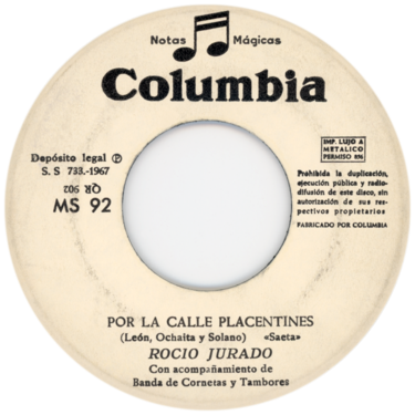 Etiqueta del vinilo single «Por la calle Placentines», lado A
