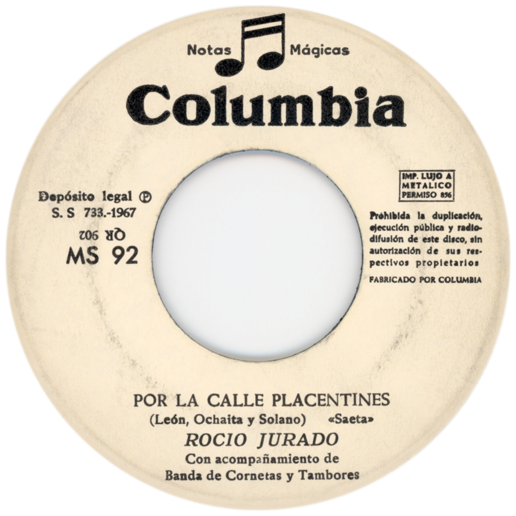Etiqueta del vinilo single «Por la calle Placentines», lado A