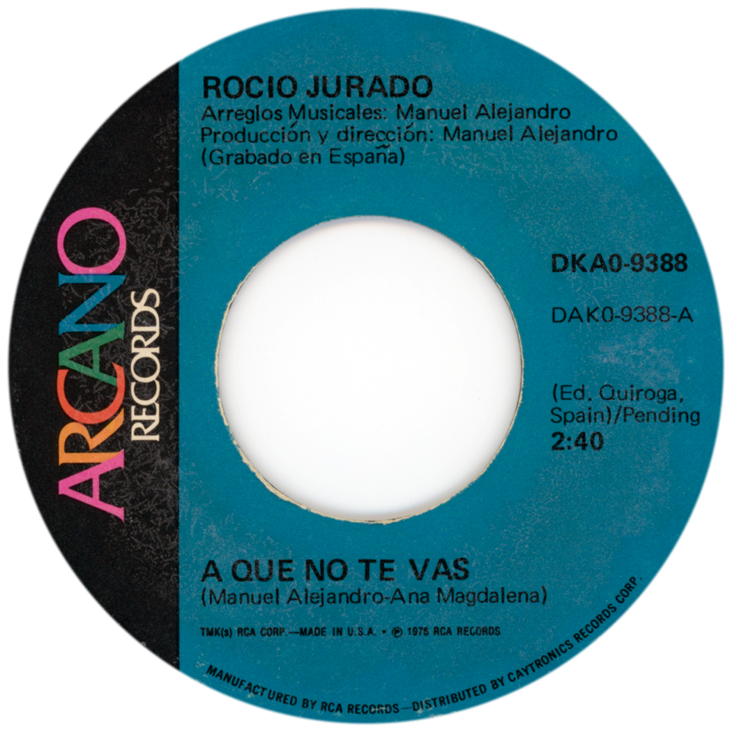 Etiqueta del vinilo single «A que no te vas», lado A