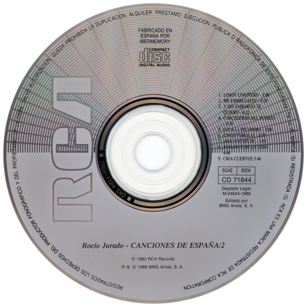 Carátula del disco óptico del CD single «Canciones de España 2»