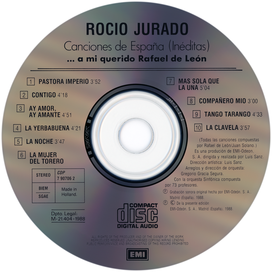 Carátula del disco óptico del CD «Canciones de España (Inéditas)... a mi querido Rafael de León».