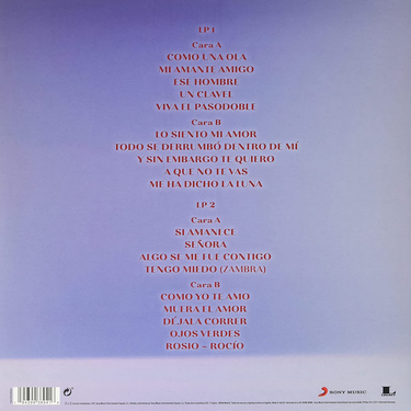 Carátula trasera del disco de vinilo titulado Rocío Jurado