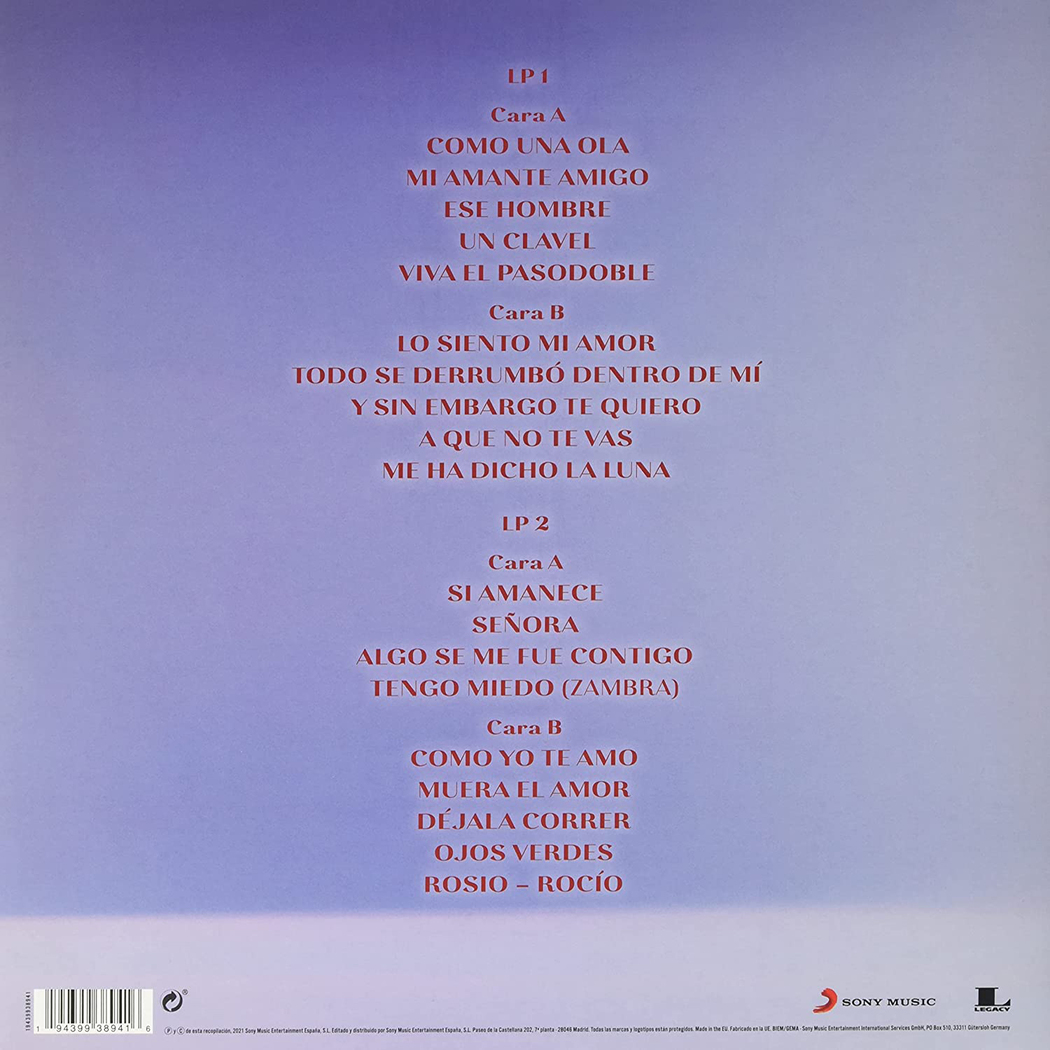 Carátula trasera del disco de vinilo titulado Rocío Jurado